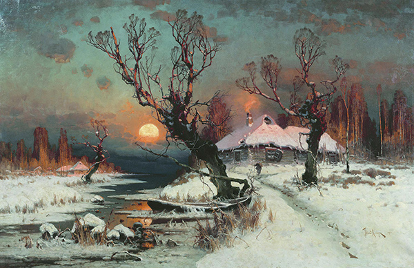 Vanha venäläinen maalaus talvisesta maisemasta