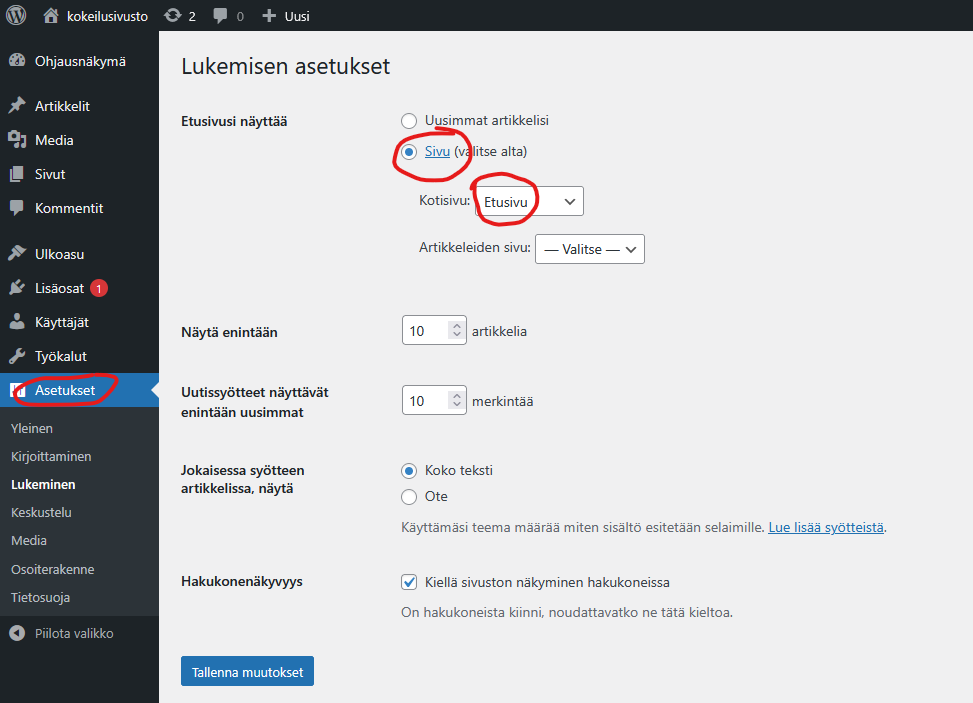 Ruutukaappaus asetusta