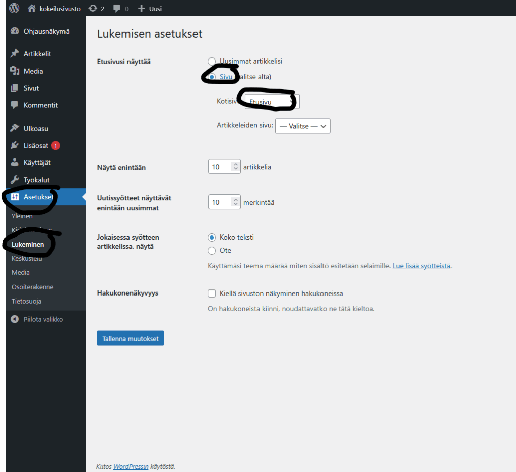 Ruutukaappaus asetusten kohdasta lukeminen