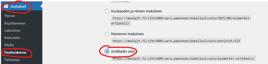 Ruutukaappaus Asetusten Kohdasta Osoiterakenne