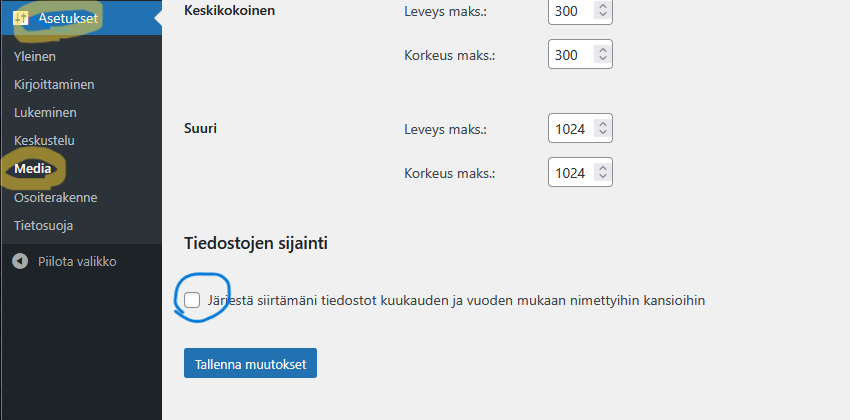 Ruutukaappaus. Asetuksen kohdasta Media.